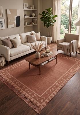 Saffron Rugs Flat Woven Terracotta Geometric Bohemian Rectangular Wool Area Rug