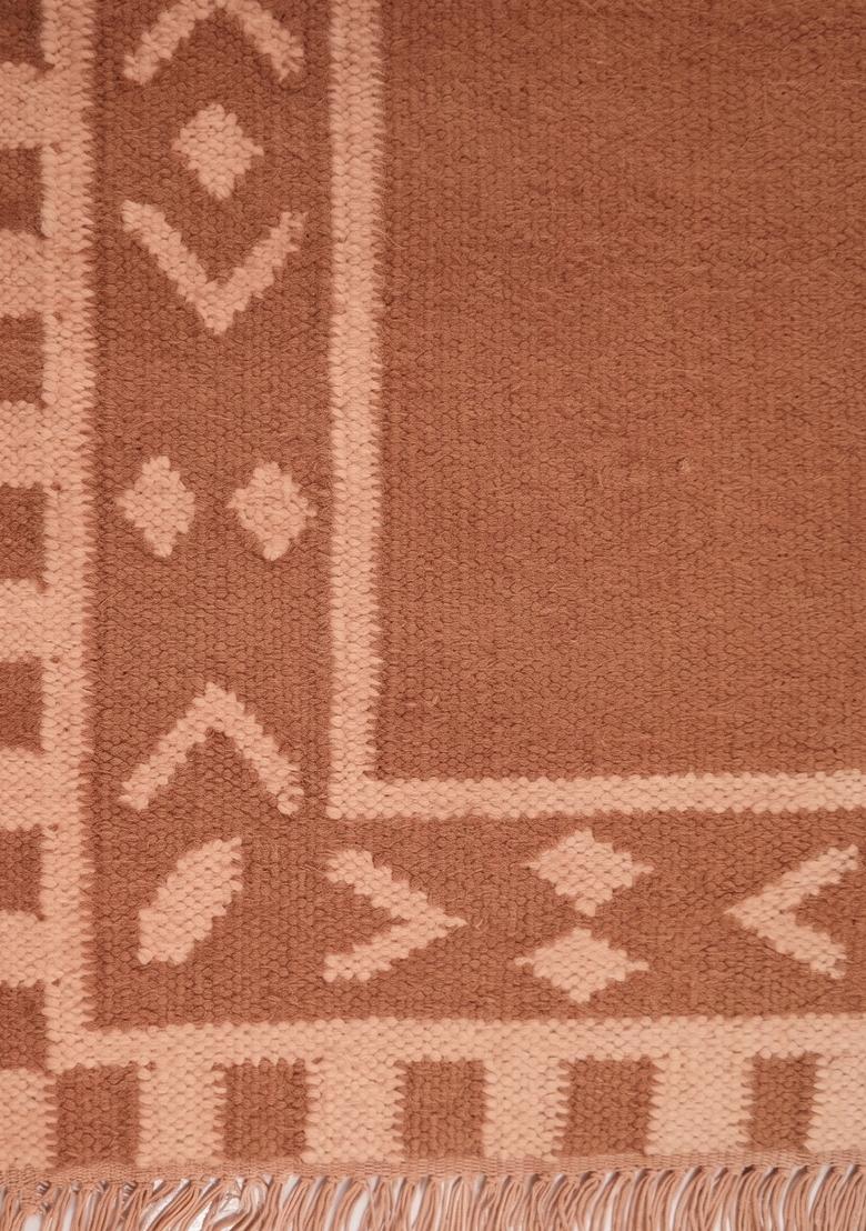 Saffron Rugs Flat Woven Terracotta Geometric Bohemian Rectangular Wool Area Rug - Indya