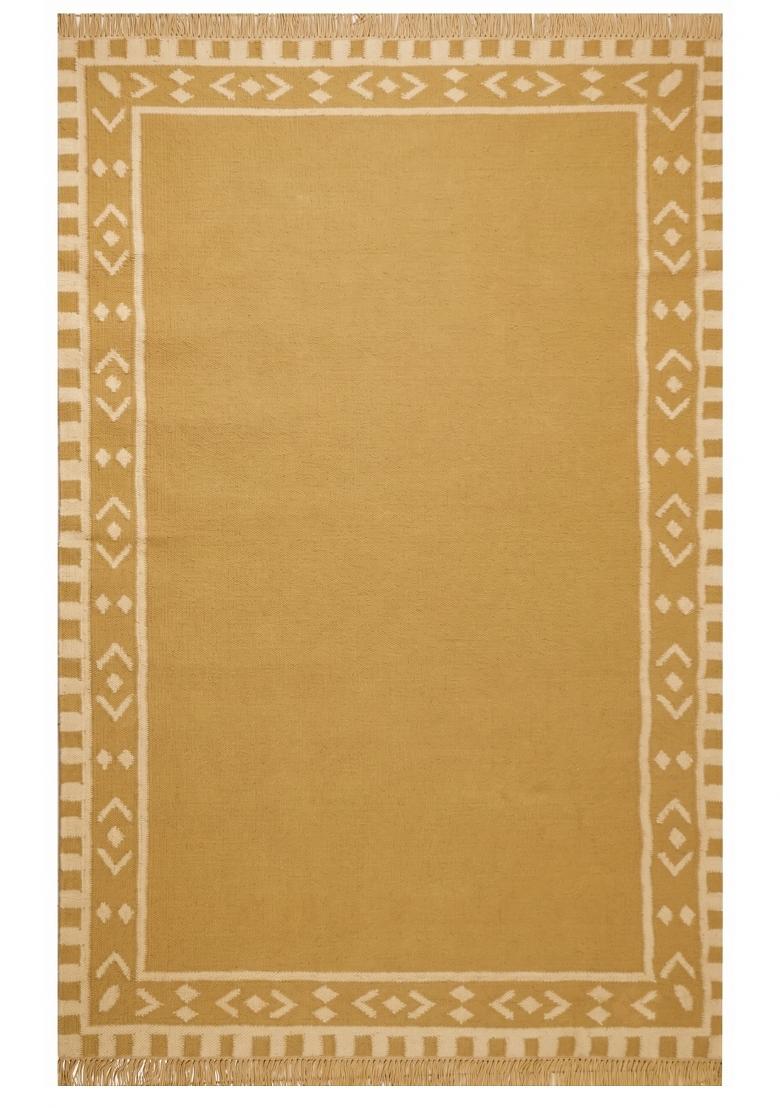 Saffron Rugs Flat Woven Mustard Yellow Geometric Bohemian Rectangular Wool Area Rug - Indya