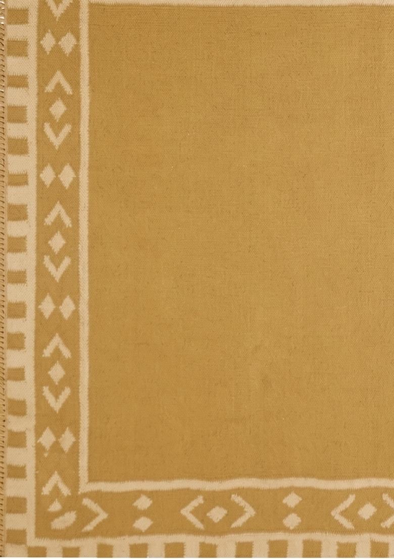Saffron Rugs Flat Woven Mustard Yellow Geometric Bohemian Rectangular Wool Area Rug - Indya