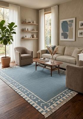 Saffron Rugs Flat Woven Blue Geometric Bohemian Rectangular Wool Area Rug