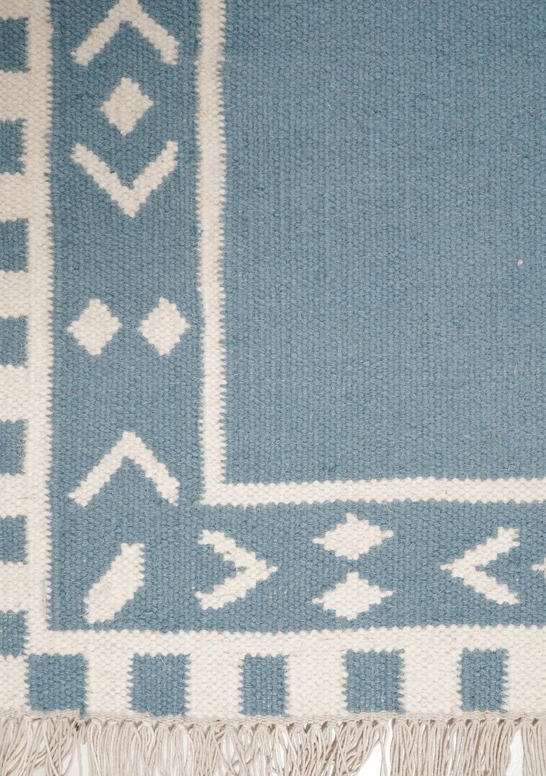 Saffron Rugs Flat Woven Blue Geometric Bohemian Rectangular Wool Area Rug - Indya