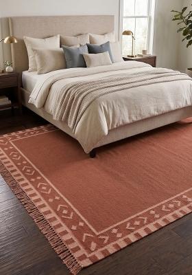 Saffron Rugs Flat Woven Terracotta Geometric Bohemian Rectangular Wool Area Rug