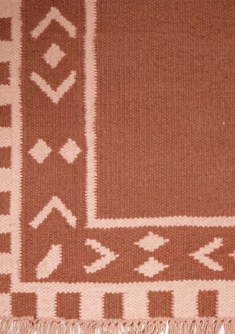 Saffron Rugs Flat Woven Terracotta Geometric Bohemian Rectangular Wool Area Rug - Indya