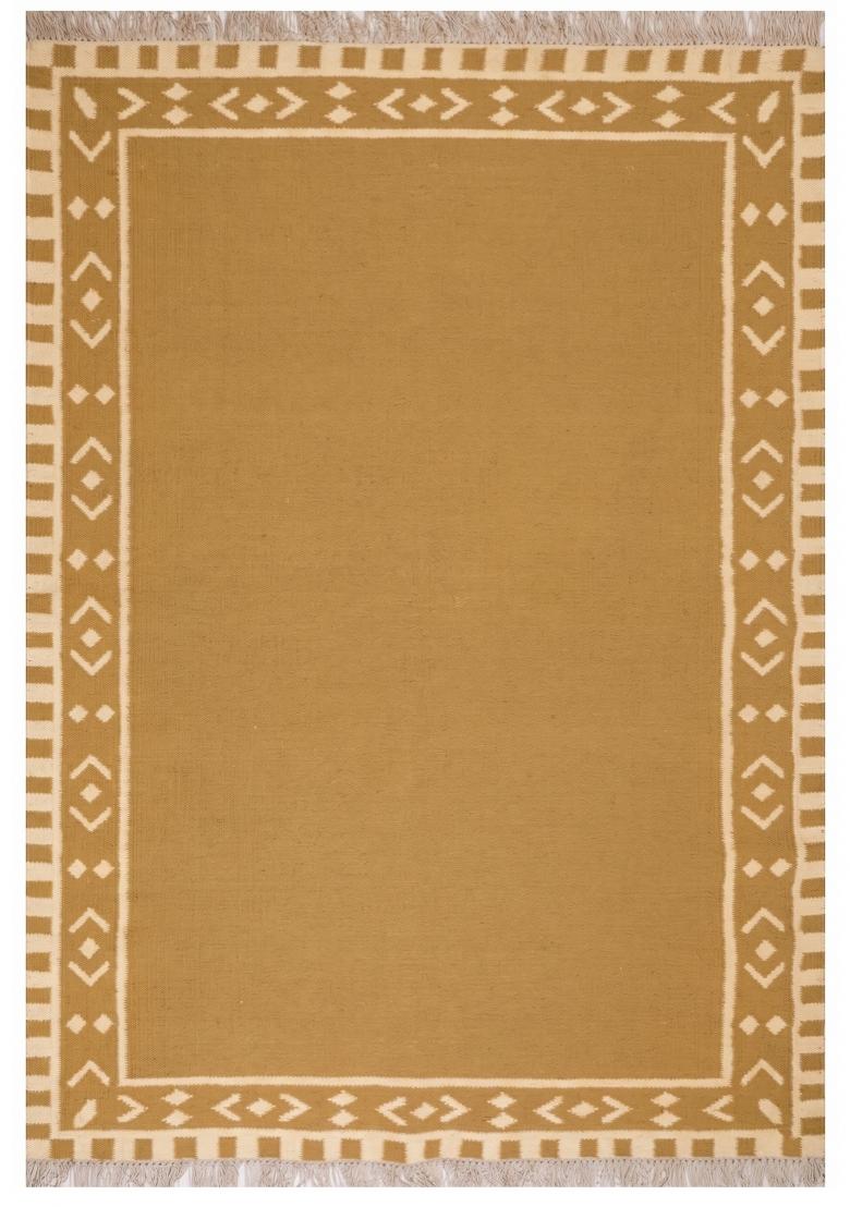 Saffron Rugs Flat Woven Mustard Yellow Geometric Bohemian Rectangular Wool Area Rug - Indya