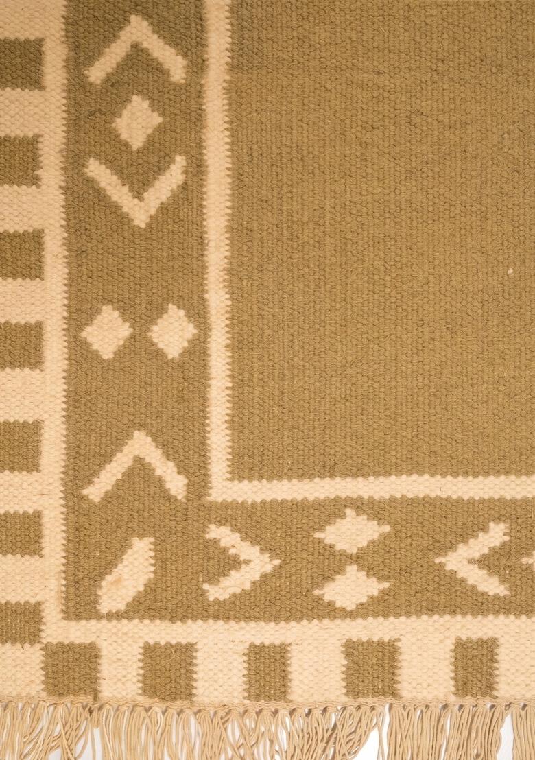 Saffron Rugs Flat Woven Mustard Yellow Geometric Bohemian Rectangular Wool Area Rug - Indya