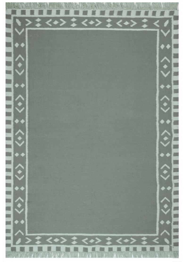 Saffron Rugs Flat Woven Sage Green Geometric Bohemian Rectangular Wool Area Rug - Indya