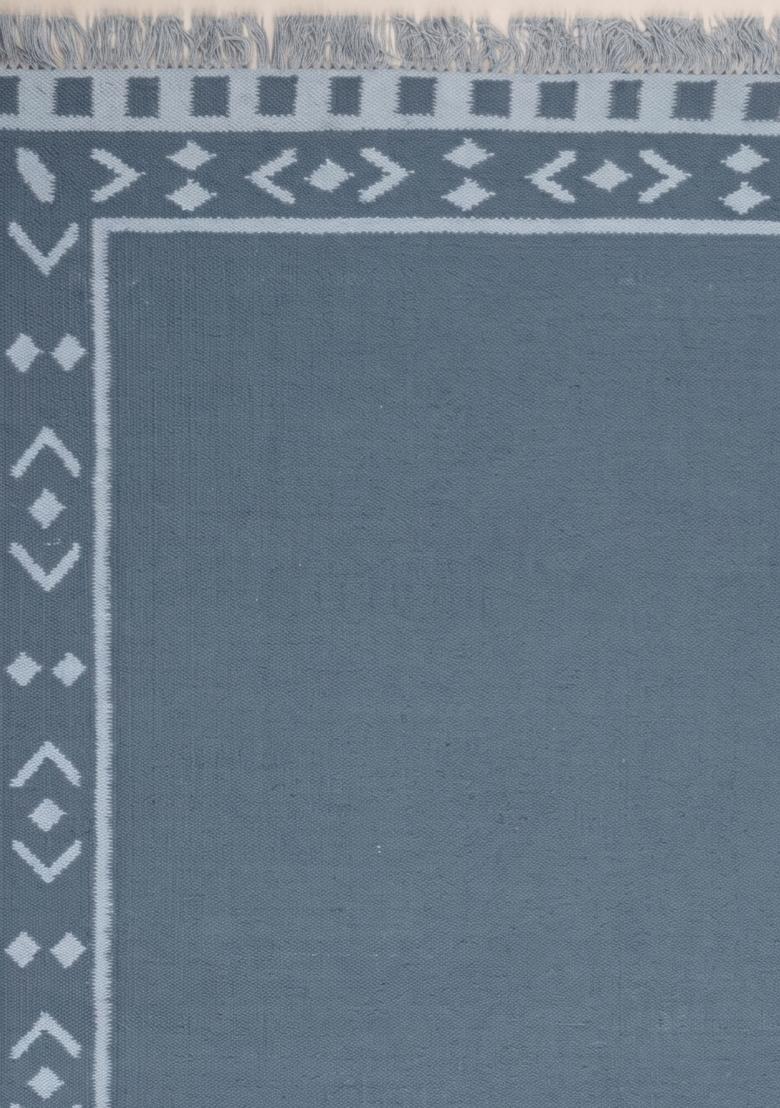 Saffron Rugs Flat Woven Slate Blue Geometric Bohemian Rectangular Wool Area Rug - Indya