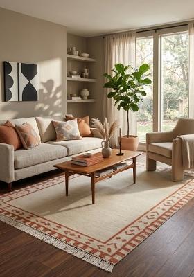 Saffron Rugs Flat Woven Beige Geometric Bohemian Rectangular Wool Area Rug