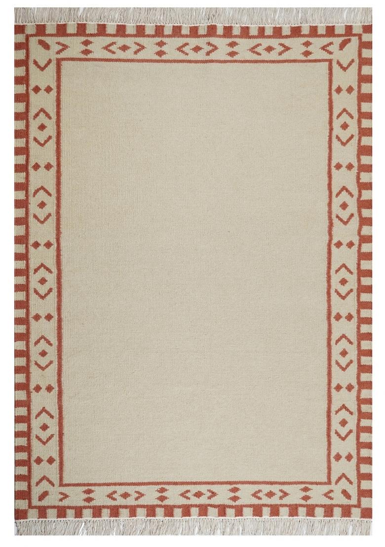 Saffron Rugs Flat Woven Beige Geometric Bohemian Rectangular Wool Area Rug - Indya