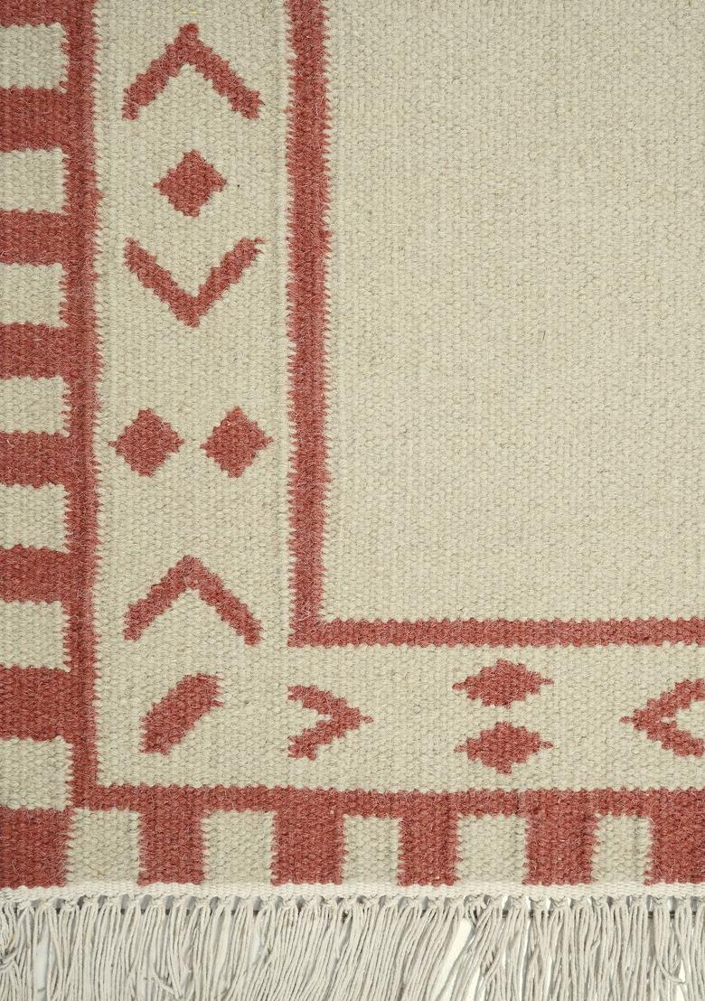 Saffron Rugs Flat Woven Beige Geometric Bohemian Rectangular Wool Area Rug - Indya