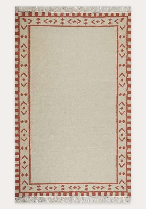 100% Wool Handmade Beige Rug | Bohemian Geometric Flat Weave Reversible Carpet For Living Room