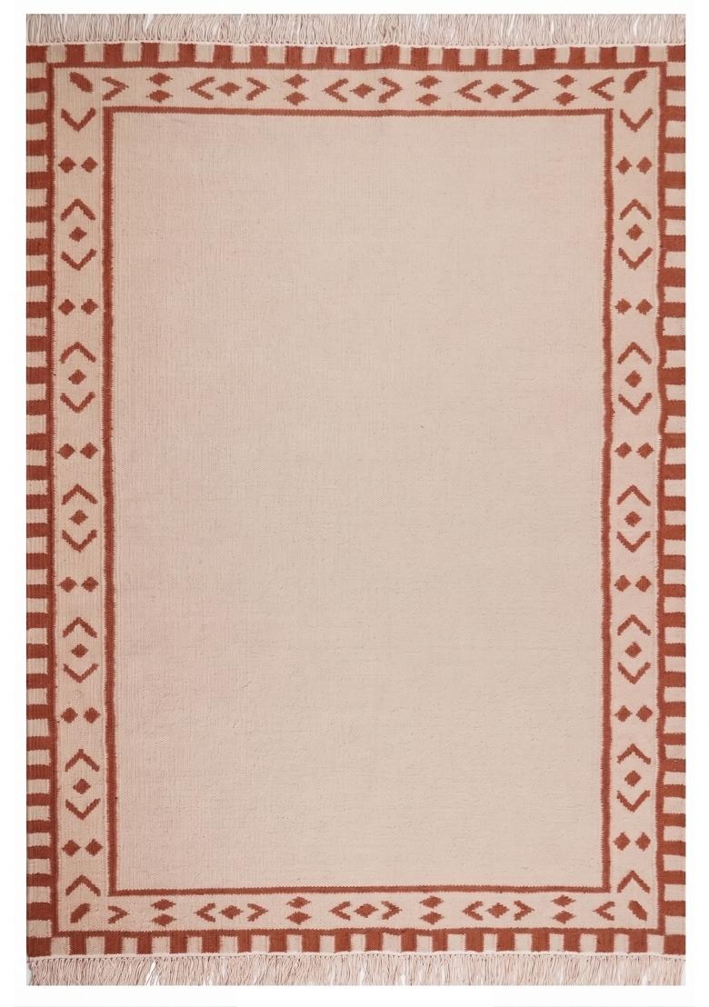 Saffron Rugs Flat Woven Cream Geometric Bohemian Rectangular Wool Area Rug - Indya