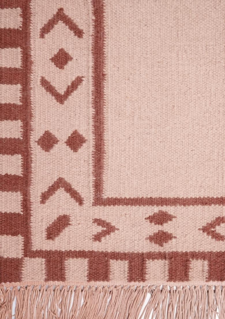 Saffron Rugs Flat Woven Cream Geometric Bohemian Rectangular Wool Area Rug - Indya