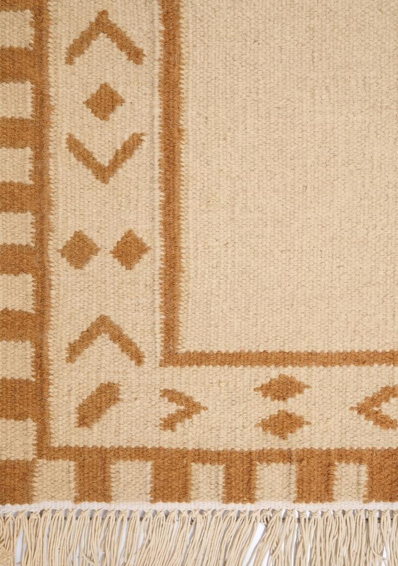 Saffron Rugs Flat Woven Camel Geometric Bohemian Rectangular Wool Area Rug - Indya