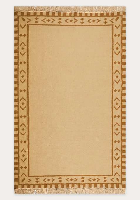 100% Wool Handmade Camel Rug | Bohemian Geometric Flat Weave Reversible Carpet For Living Room