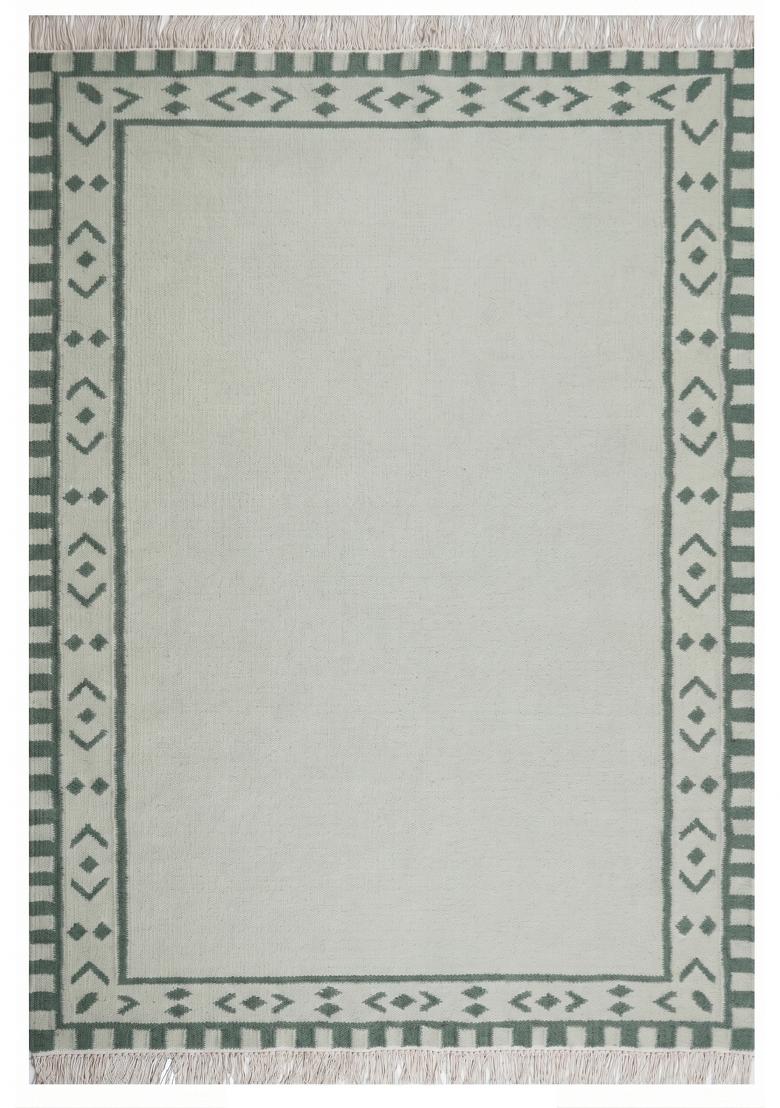 Saffron Rugs Flat Woven Sage Green Geometric Bohemian Rectangular Wool Area Rug - Indya