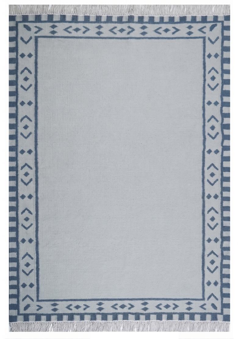 Saffron Rugs Flat Woven Light Blue Geometric Bohemian Rectangular Wool Area Rug - Indya