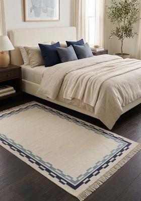 Saffron Rugs Flat Woven Off White  Contemporary Rectangular Wool Area Rug
