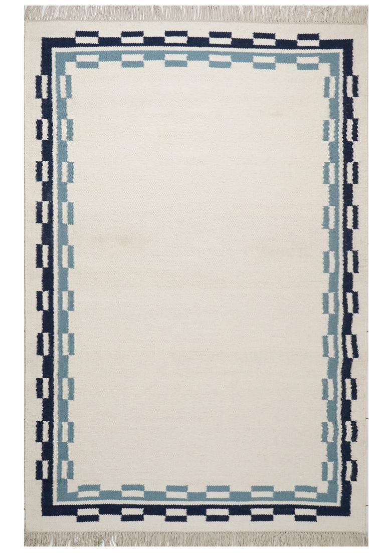 Saffron Rugs Flat Woven Off White  Contemporary Rectangular Wool Area Rug - Indya