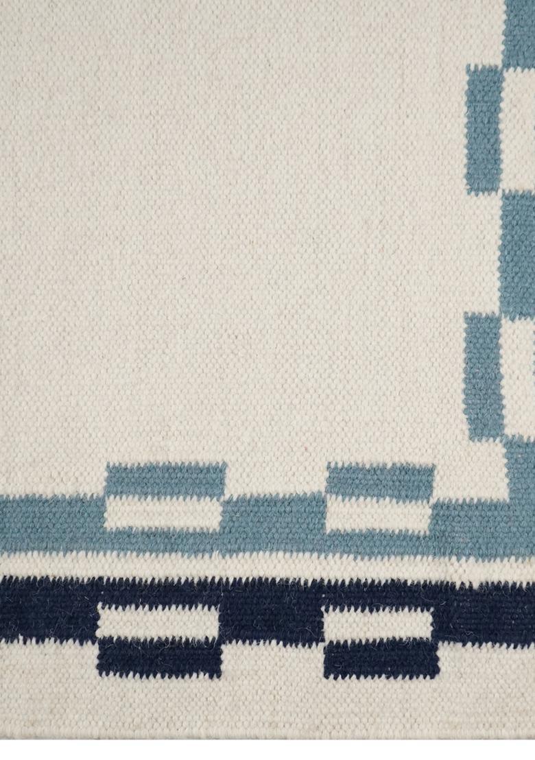 Saffron Rugs Flat Woven Off White  Contemporary Rectangular Wool Area Rug - Indya