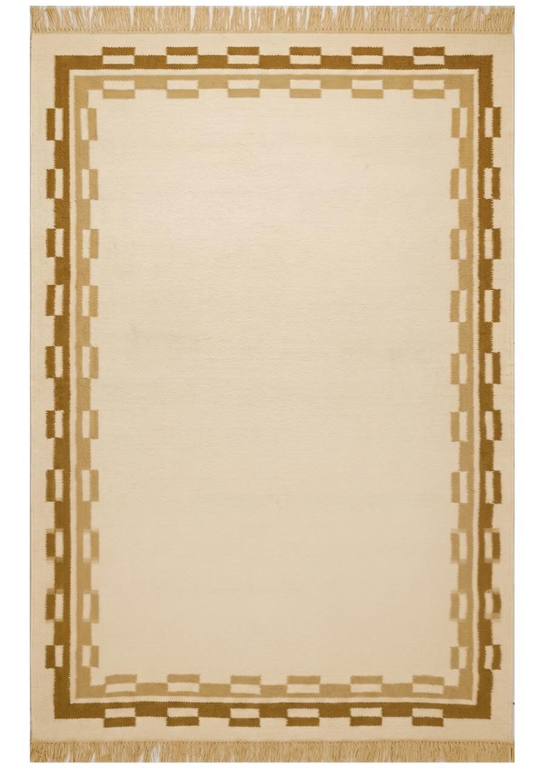 Saffron Rugs Flat Woven Cream  Contemporary Rectangular Wool Area Rug - Indya