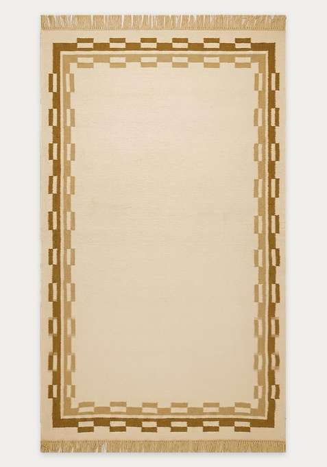100% Wool Handmade Cream Rug | Contemporary Abstract Flat Weave Reversible Carpet For Living Room