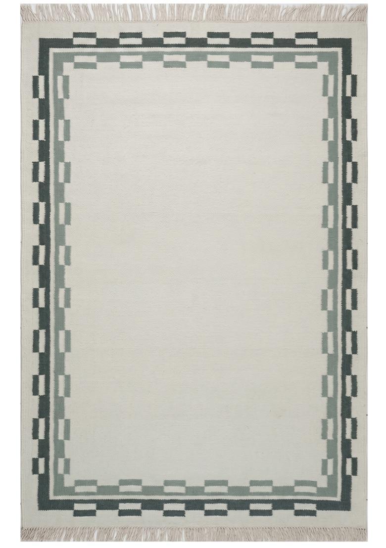 Saffron Rugs Flat Woven Ivory  Contemporary Rectangular Wool Area Rug - Indya