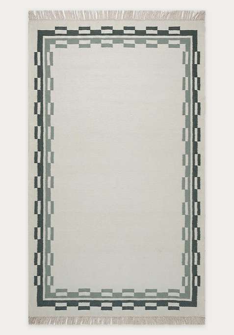 100% Wool Handmade Ivory Rug | Contemporary Abstract Flat Weave Reversible Carpet For Living Room
