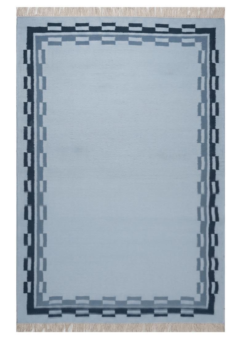 Saffron Rugs Flat Woven Light Blue  Contemporary Rectangular Wool Area Rug - Indya