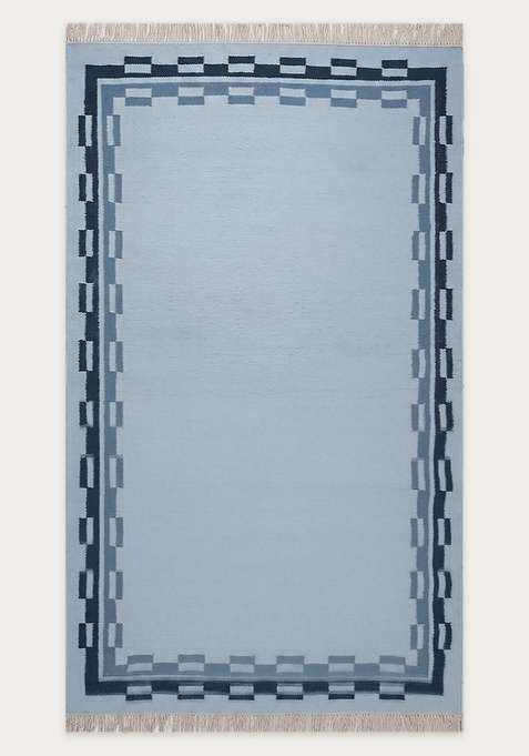 100% Wool Handmade Light Blue Rug | Contemporary Abstract Flat Weave Reversible Carpet For Living Room