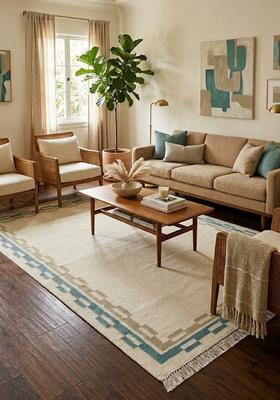 Saffron Rugs Flat Woven Ivory  Contemporary Rectangular Wool Area Rug