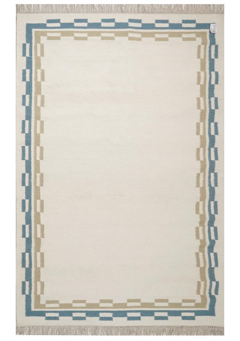 Saffron Rugs Flat Woven Ivory  Contemporary Rectangular Wool Area Rug - Indya