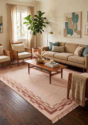 Saffron Rugs Flat Woven Blush Pink  Contemporary Rectangular Wool Area Rug