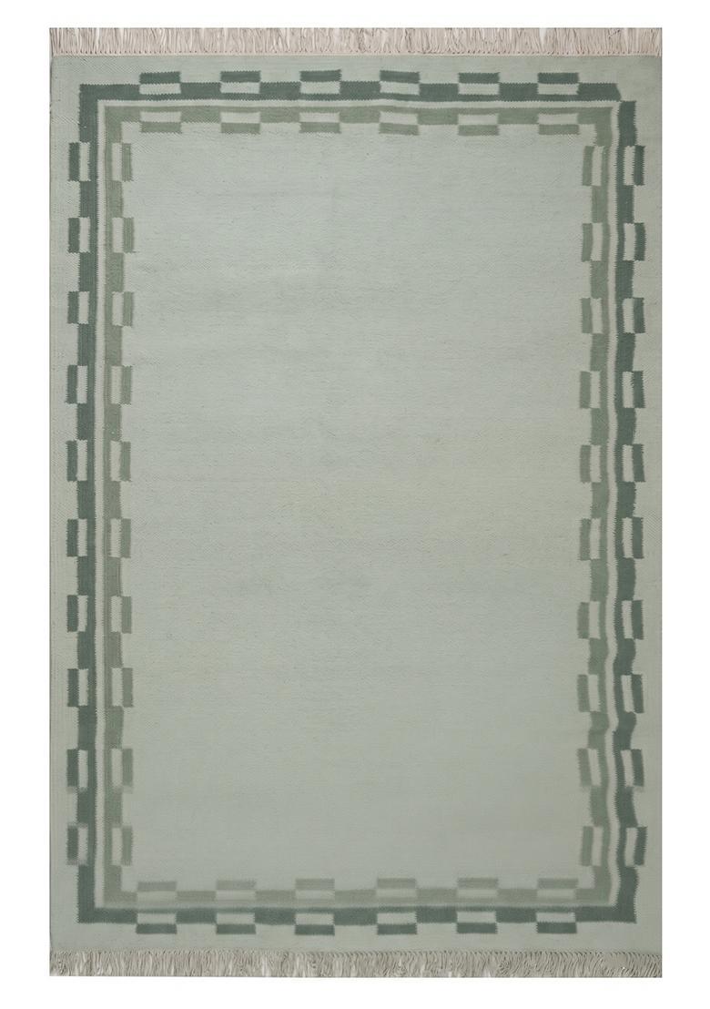 Saffron Rugs Flat Woven Sage Green  Contemporary Rectangular Wool Area Rug - Indya