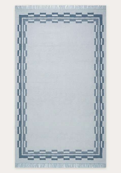 100% Wool Handmade Light Blue Rug | Contemporary Abstract Flat Weave Reversible Carpet For Living Room