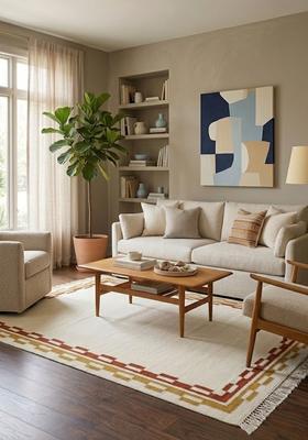 Saffron Rugs Flat Woven Ivory  Contemporary Rectangular Wool Area Rug