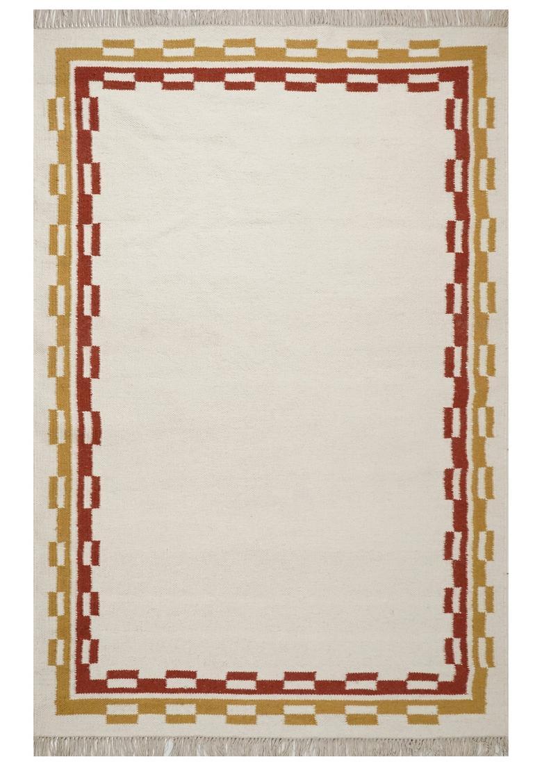 Saffron Rugs Flat Woven Ivory  Contemporary Rectangular Wool Area Rug - Indya