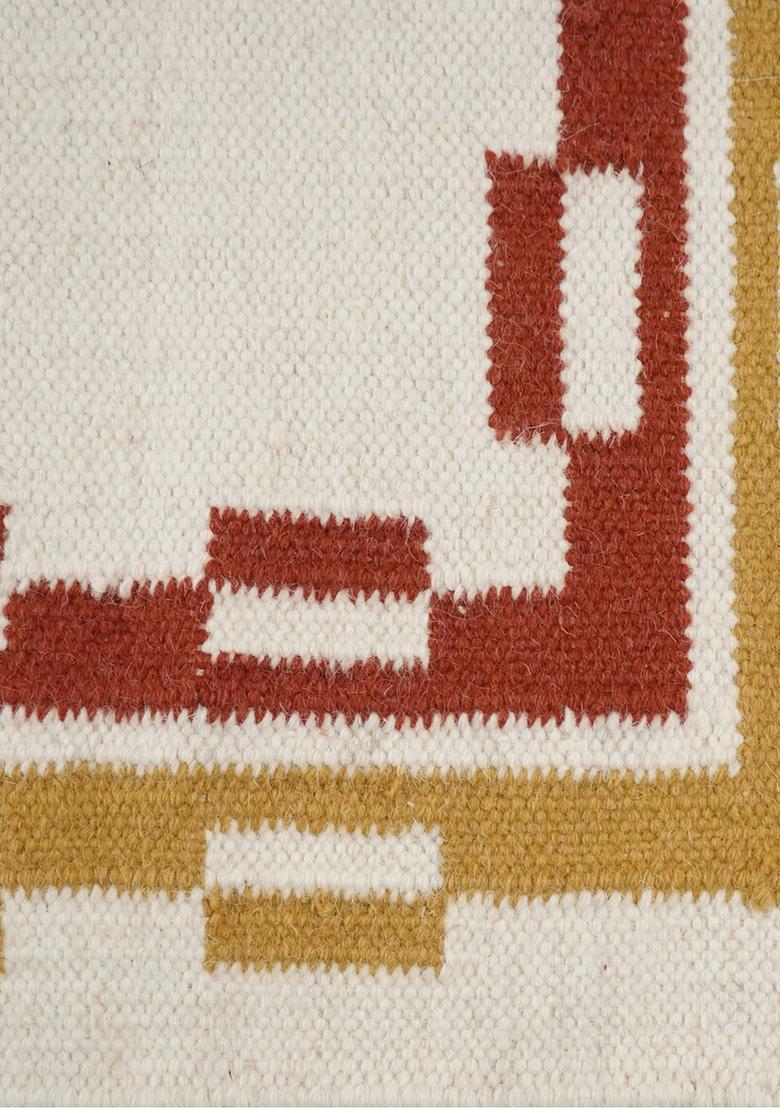 Saffron Rugs Flat Woven Ivory  Contemporary Rectangular Wool Area Rug - Indya