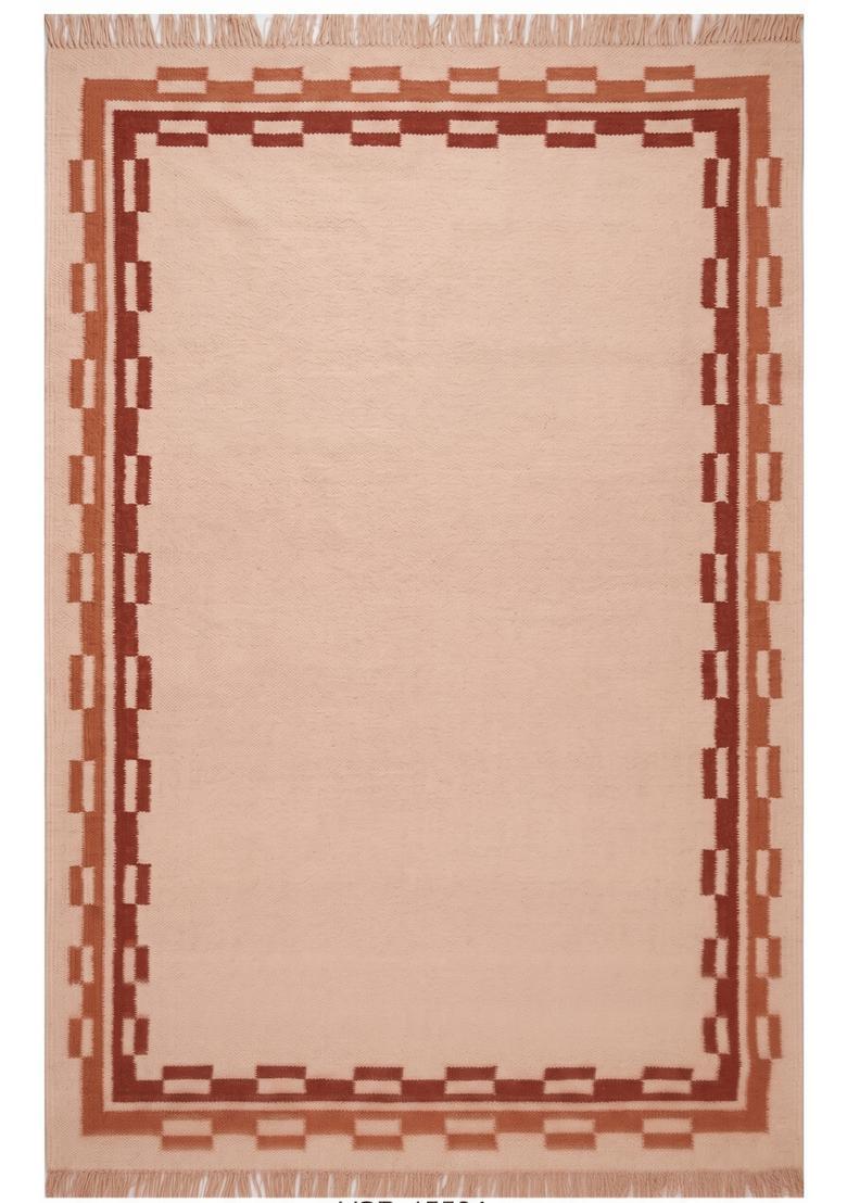 Saffron Rugs Flat Woven Beige  Contemporary Rectangular Wool Area Rug - Indya