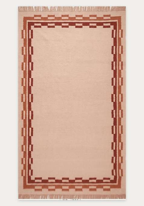 100% Wool Handmade Beige Rug | Contemporary Abstract Flat Weave Reversible Carpet For Living Room