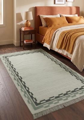 Saffron Rugs Flat Woven Sage Green  Contemporary Rectangular Wool Area Rug