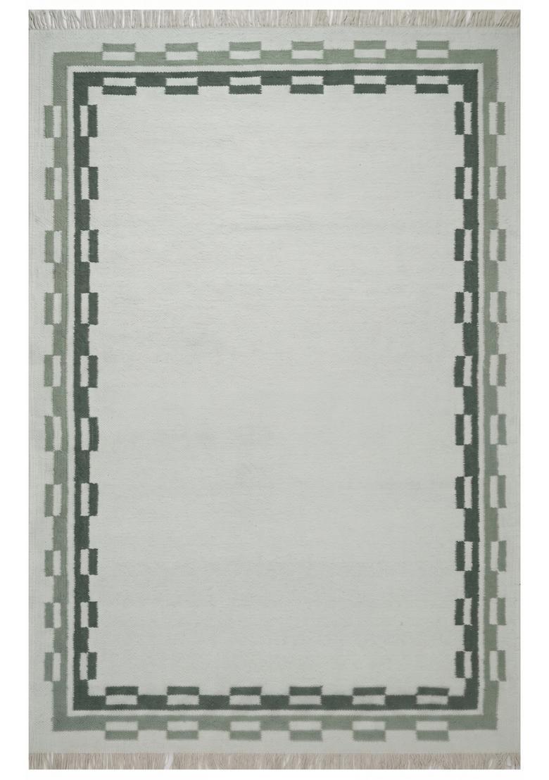 Saffron Rugs Flat Woven Sage Green  Contemporary Rectangular Wool Area Rug - Indya