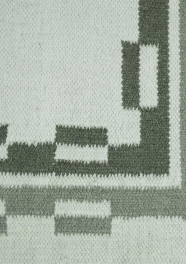 Saffron Rugs Flat Woven Sage Green  Contemporary Rectangular Wool Area Rug - Indya