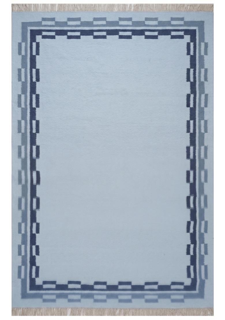 Saffron Rugs Flat Woven Light Blue  Contemporary Rectangular Wool Area Rug - Indya