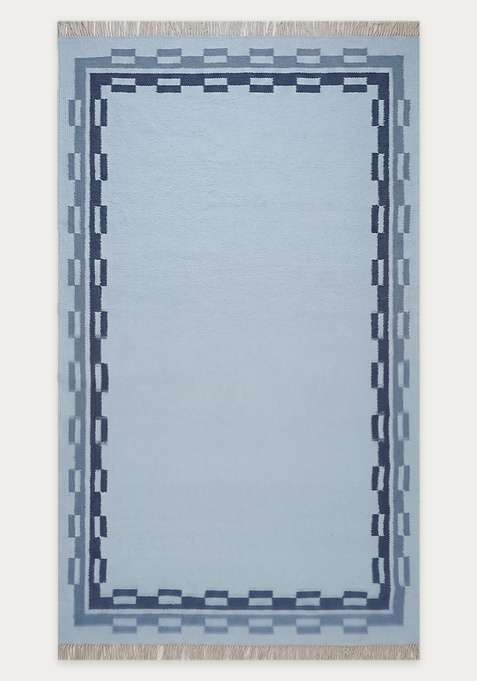 100% Wool Handmade Light Blue Rug | Contemporary Abstract Flat Weave Reversible Carpet For Living Room