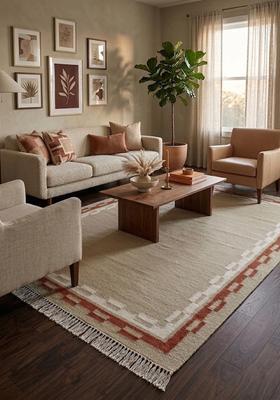Saffron Rugs Flat Woven Beige  Contemporary Rectangular Wool Area Rug