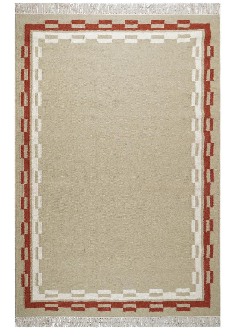 Saffron Rugs Flat Woven Beige  Contemporary Rectangular Wool Area Rug - Indya