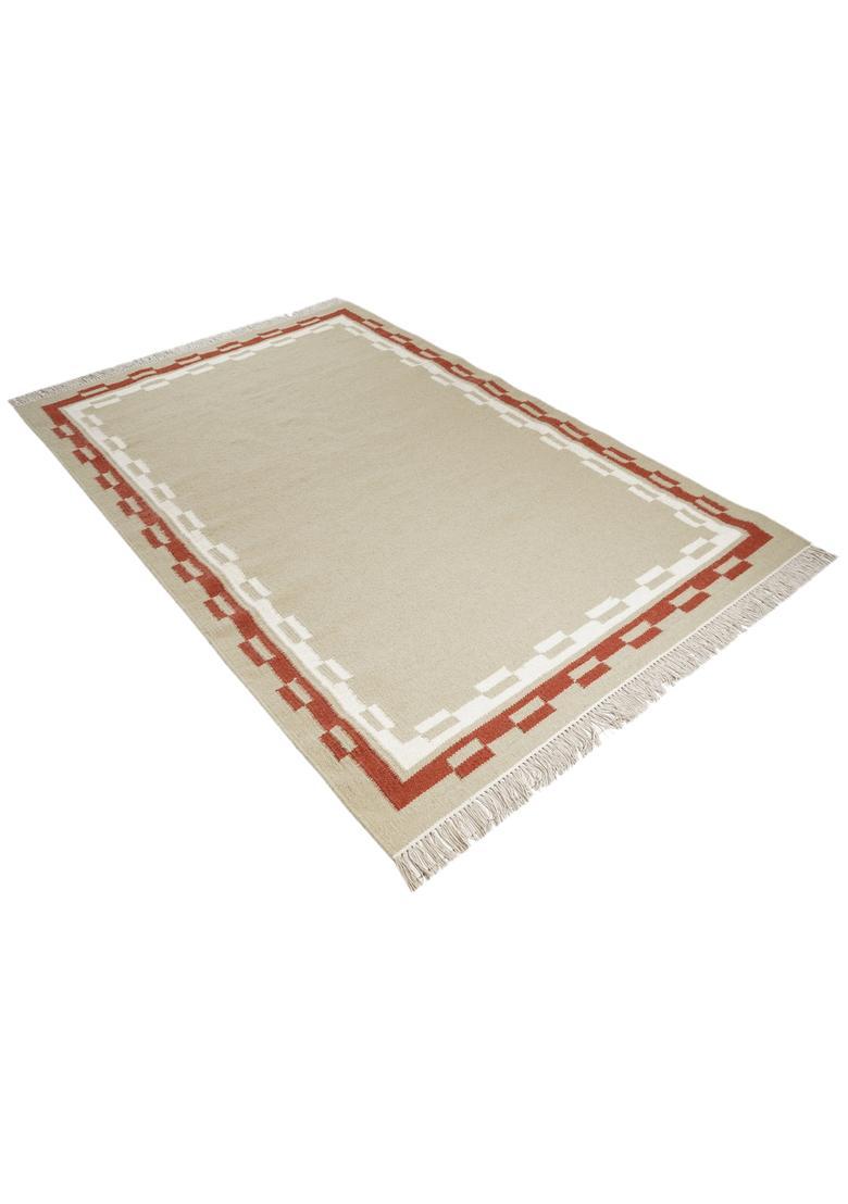 Saffron Rugs Flat Woven Beige  Contemporary Rectangular Wool Area Rug - Indya