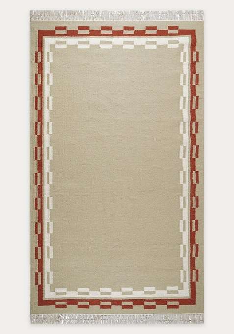 100% Wool Handmade Beige Rug | Contemporary Abstract Flat Weave Reversible Carpet For Living Room